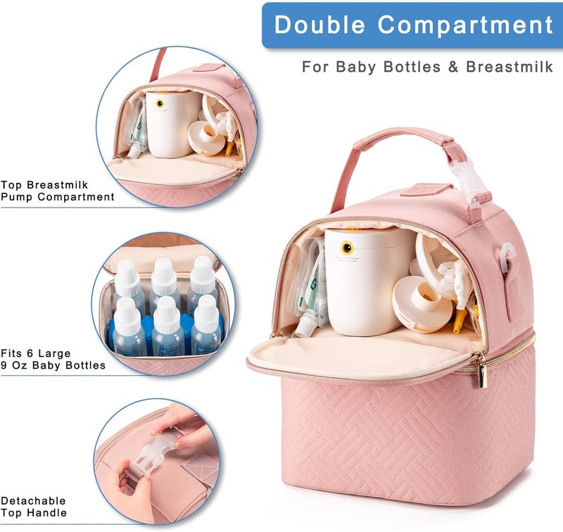Docami Breastmilk Cooler Bag with Ice Pack & Mat Fit 6 Bottles Up to 9 Ounce, Breast Milk Pump Cooler Bag for Moms Daycare,Work&Travel, Pink - Image 2